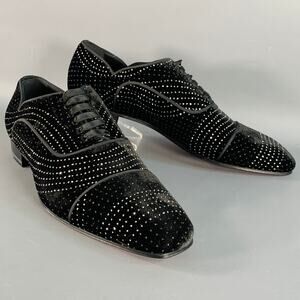 CHRISTIAN LOUBOUTIN Size 8.5 Black Silver Metallic Velvet Cap Toe Lace-Up Shoes
